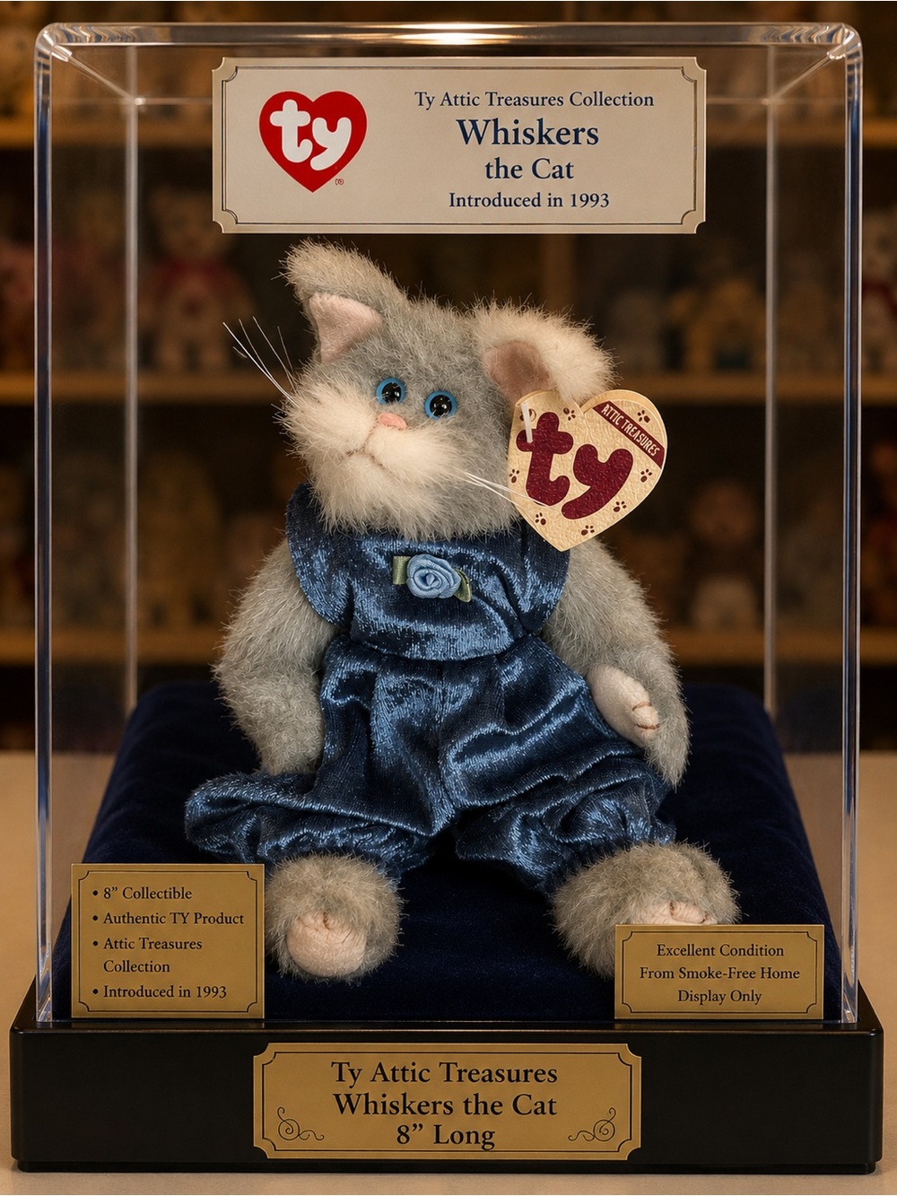 Ty “Whiskers” the Cat Plush in Blue and Gray